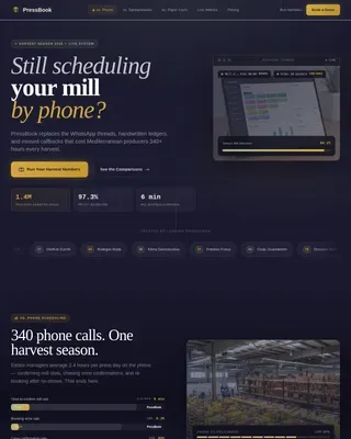 Press Olive Oil Booking System Landing Page Template