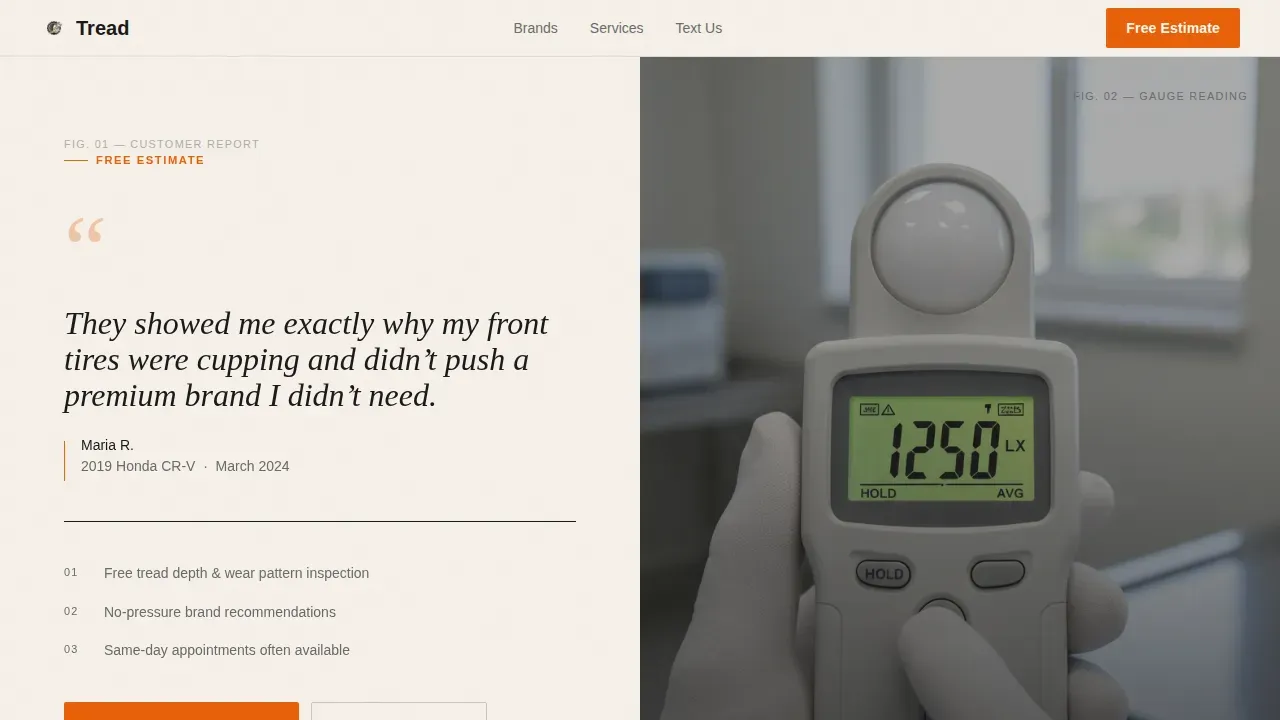 Tread Tire Shop Estimate Landing Page Template