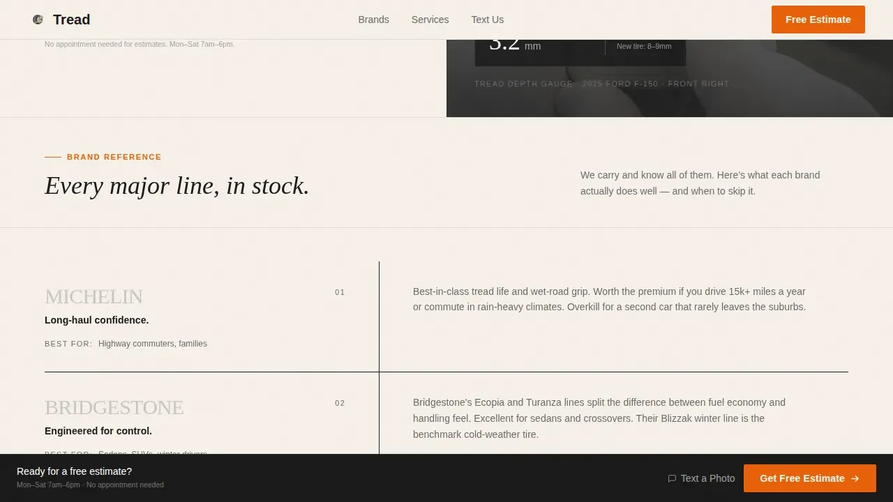 Tread Tire Shop Estimate Landing Page Template