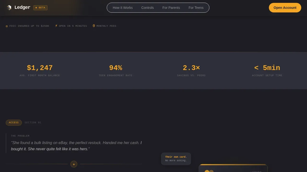 Ledger Teen Finance Dashboard Landing Page Template