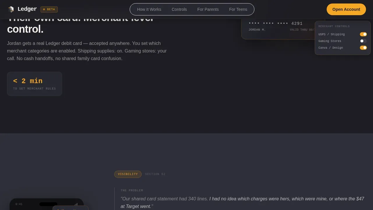 Ledger Teen Finance Dashboard Landing Page Template