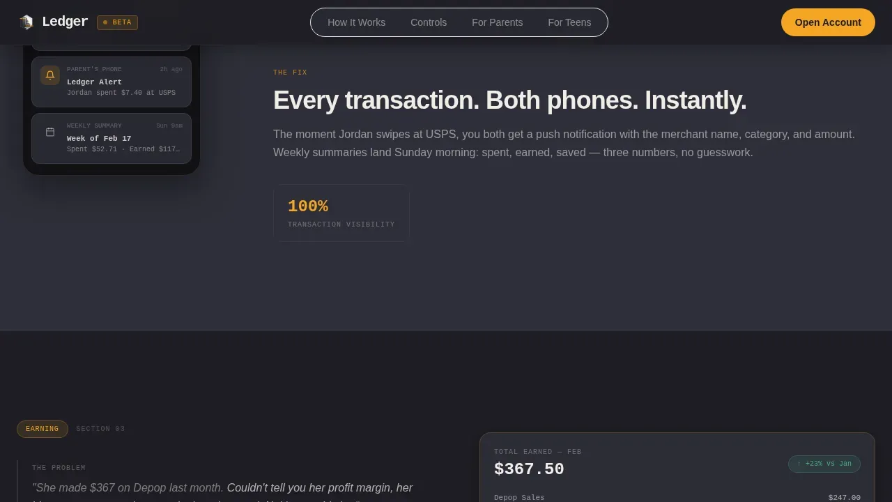 Ledger Teen Finance Dashboard Landing Page Template