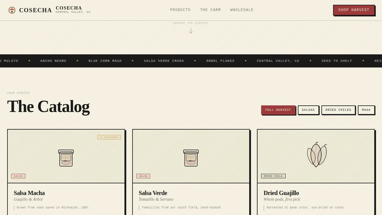 Cosecha Farm Producer Marketing Landing Page Template