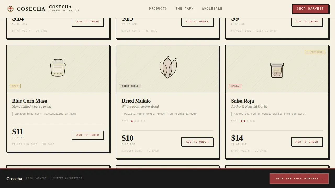 Cosecha Farm Producer Marketing Landing Page Template