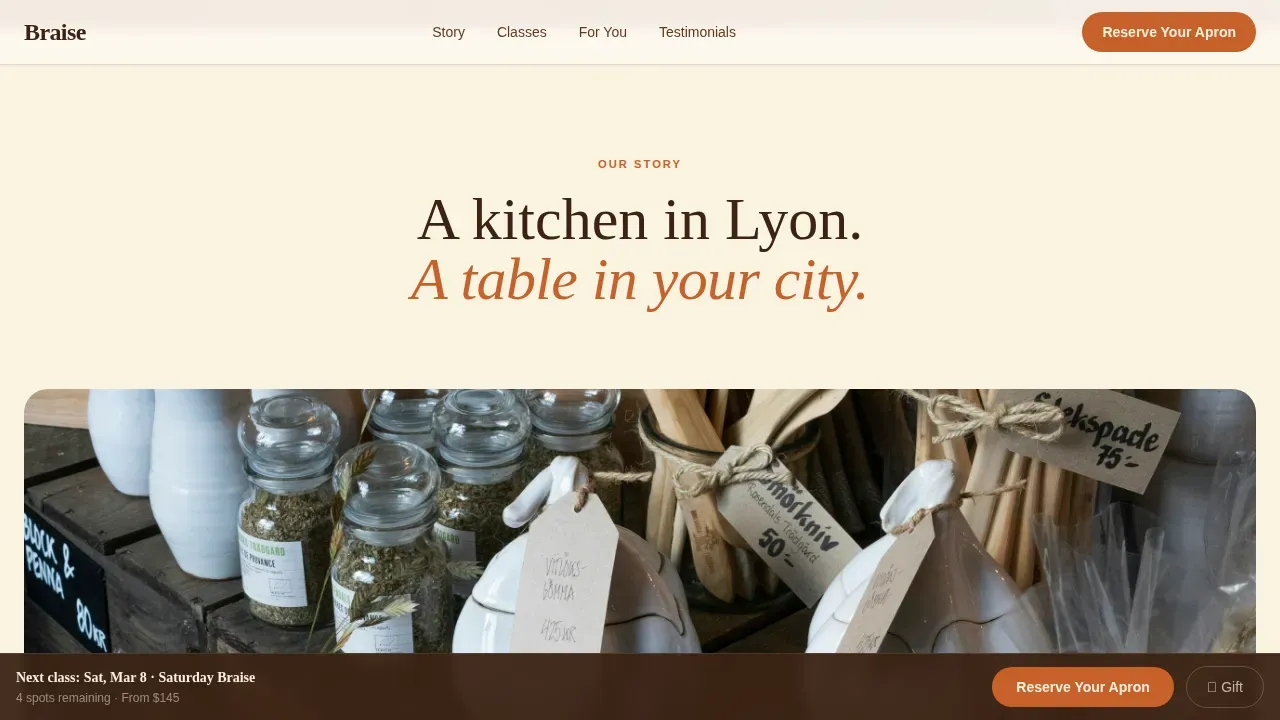 Immersive Culinary Training Landing Page Template
