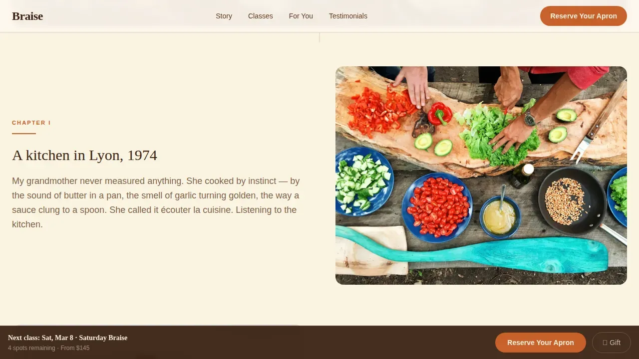 Immersive Culinary Training Landing Page Template