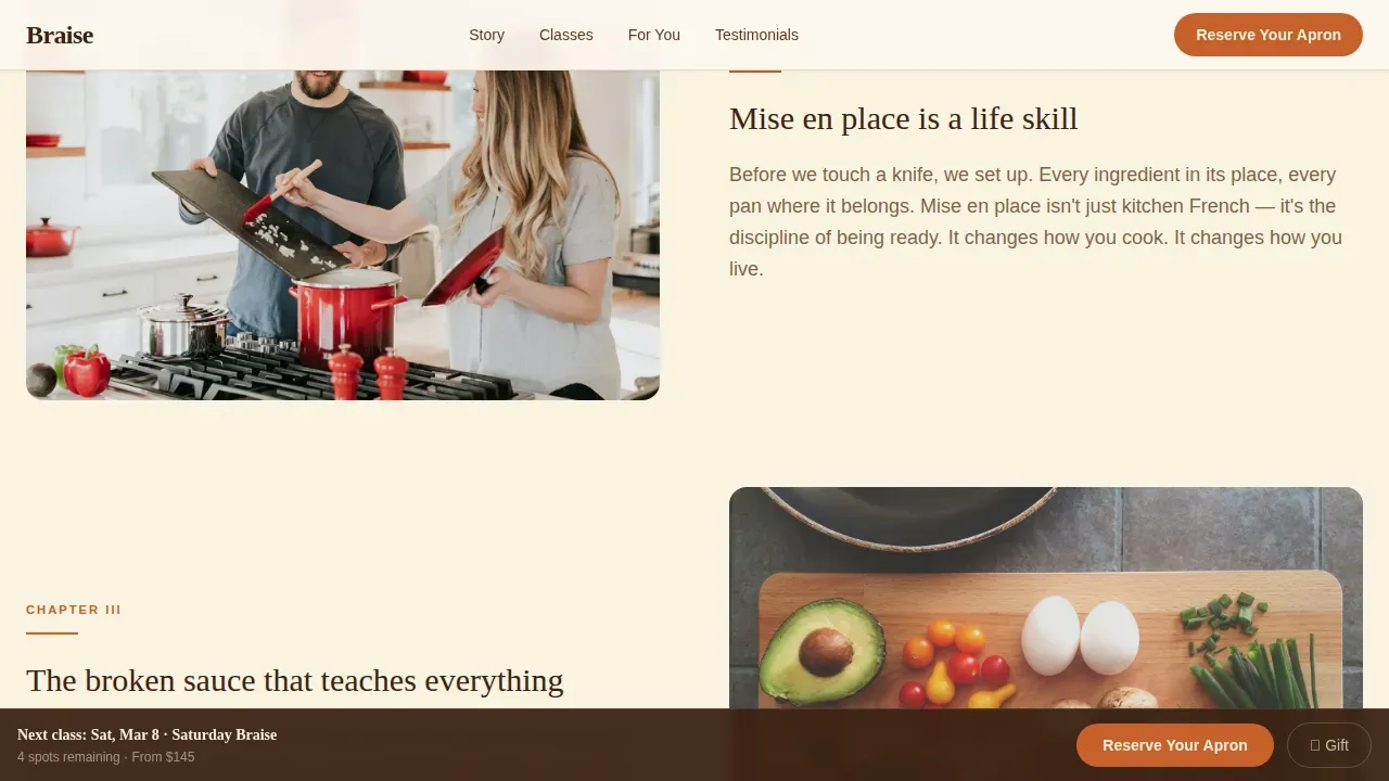 Immersive Culinary Training Landing Page Template
