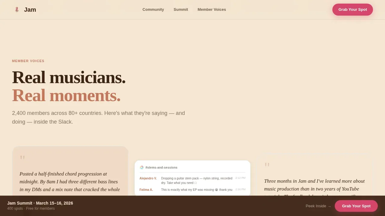 Specialist Musicians Community Reviews & Social Proof Website Template