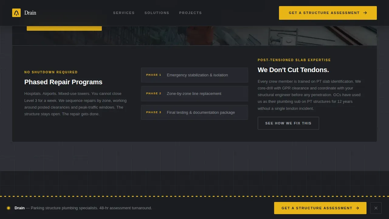 Industrial Parking Structure Plumbing Landing Page