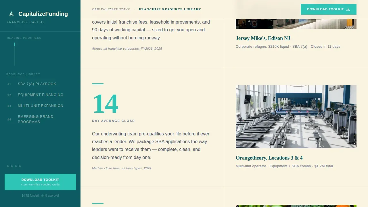 Franchise Funding Resource Landing Page Template