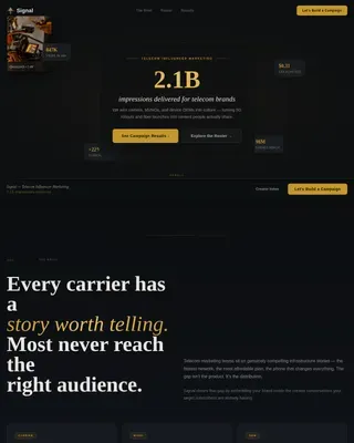 Cinematic Telecom Influencer Marketing Agency Landing Page