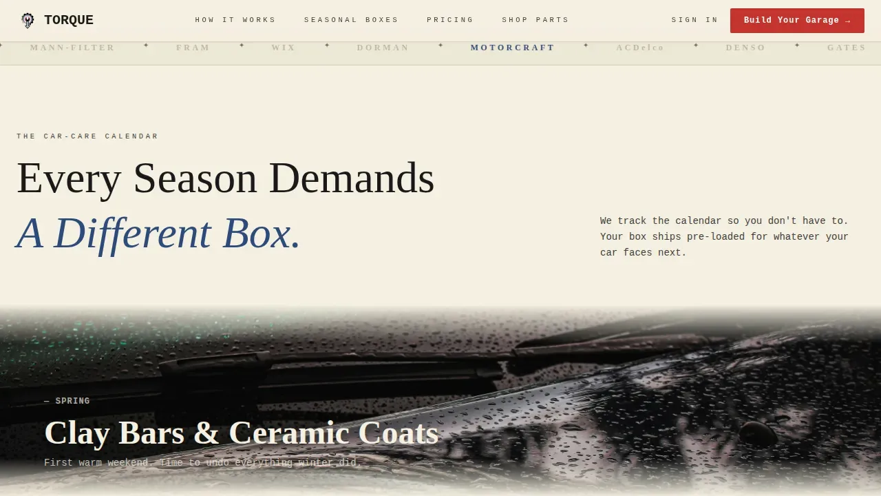 Neo-Retro Auto Parts Subscription Box Landing Page