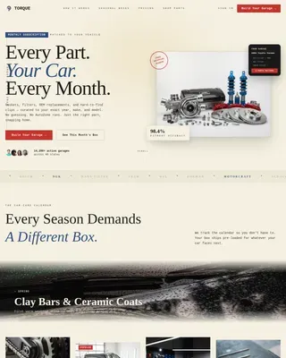 Neo-Retro Auto Parts Subscription Box Landing Page