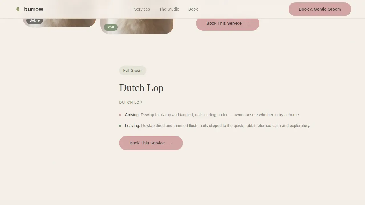 Gentle Small Animal Grooming Booking Landing Page Template