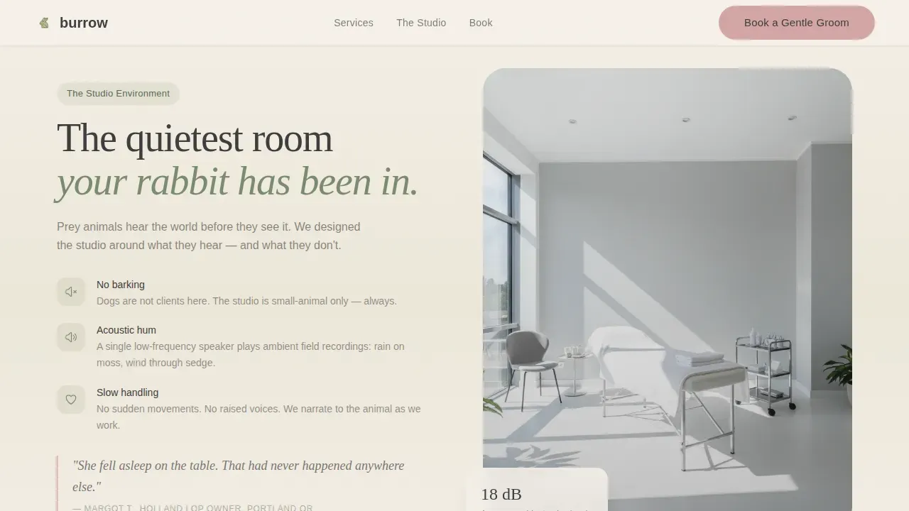 Gentle Small Animal Grooming Booking Landing Page Template