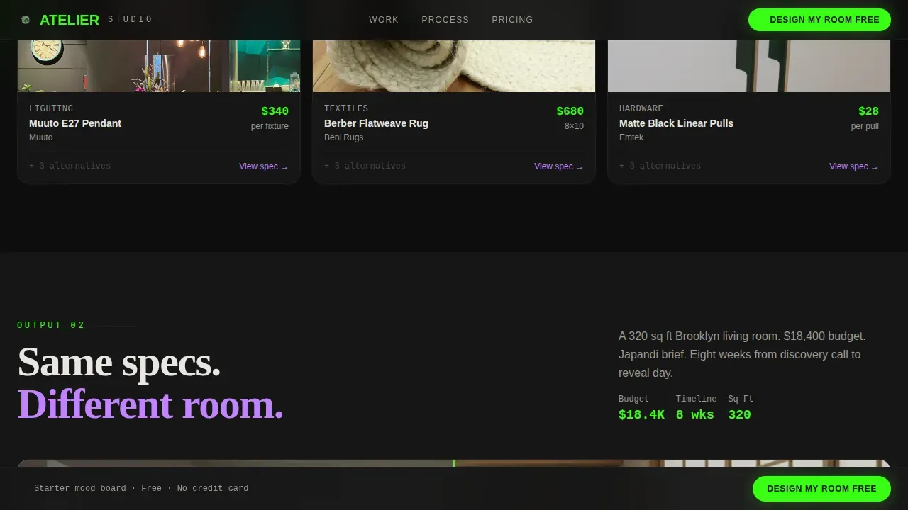 Interior Design Studio Room Budget Estimator Website Template