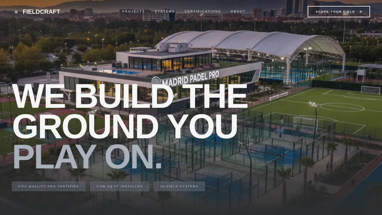 Bold Brutalist Sports Field Designer Landing Page