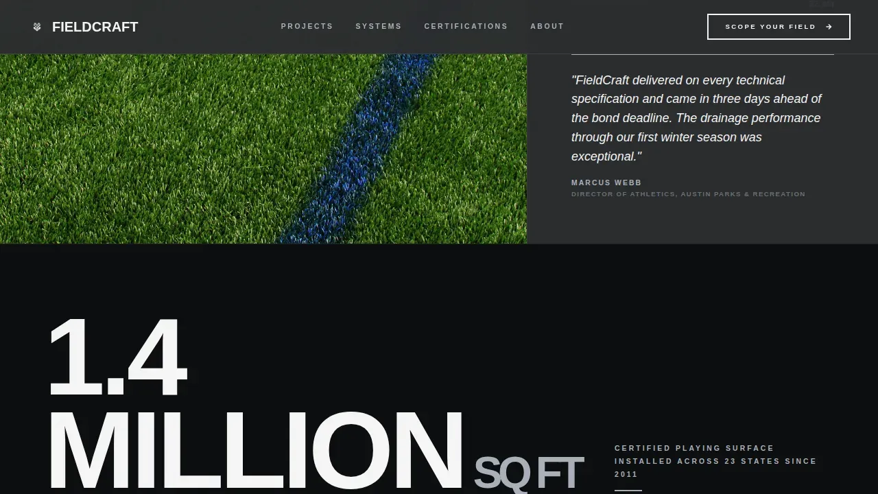 Bold Brutalist Sports Field Designer Landing Page