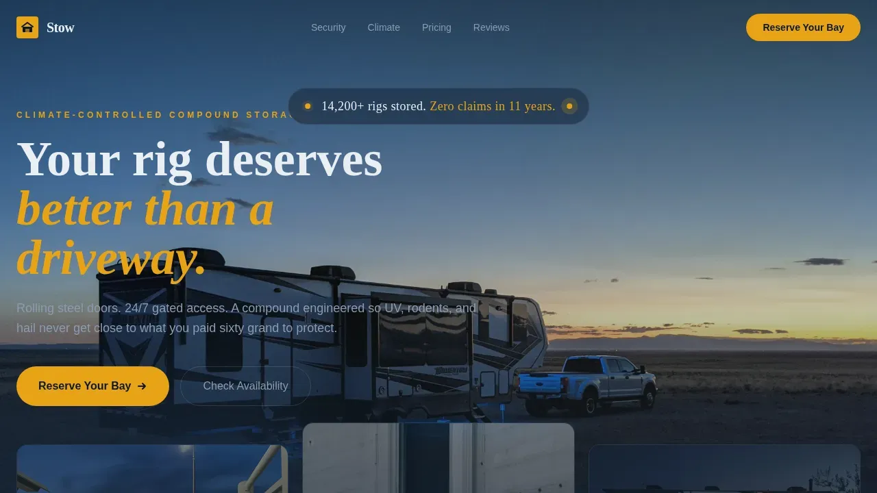 Climate-Controlled RV Storage Landing Page Template