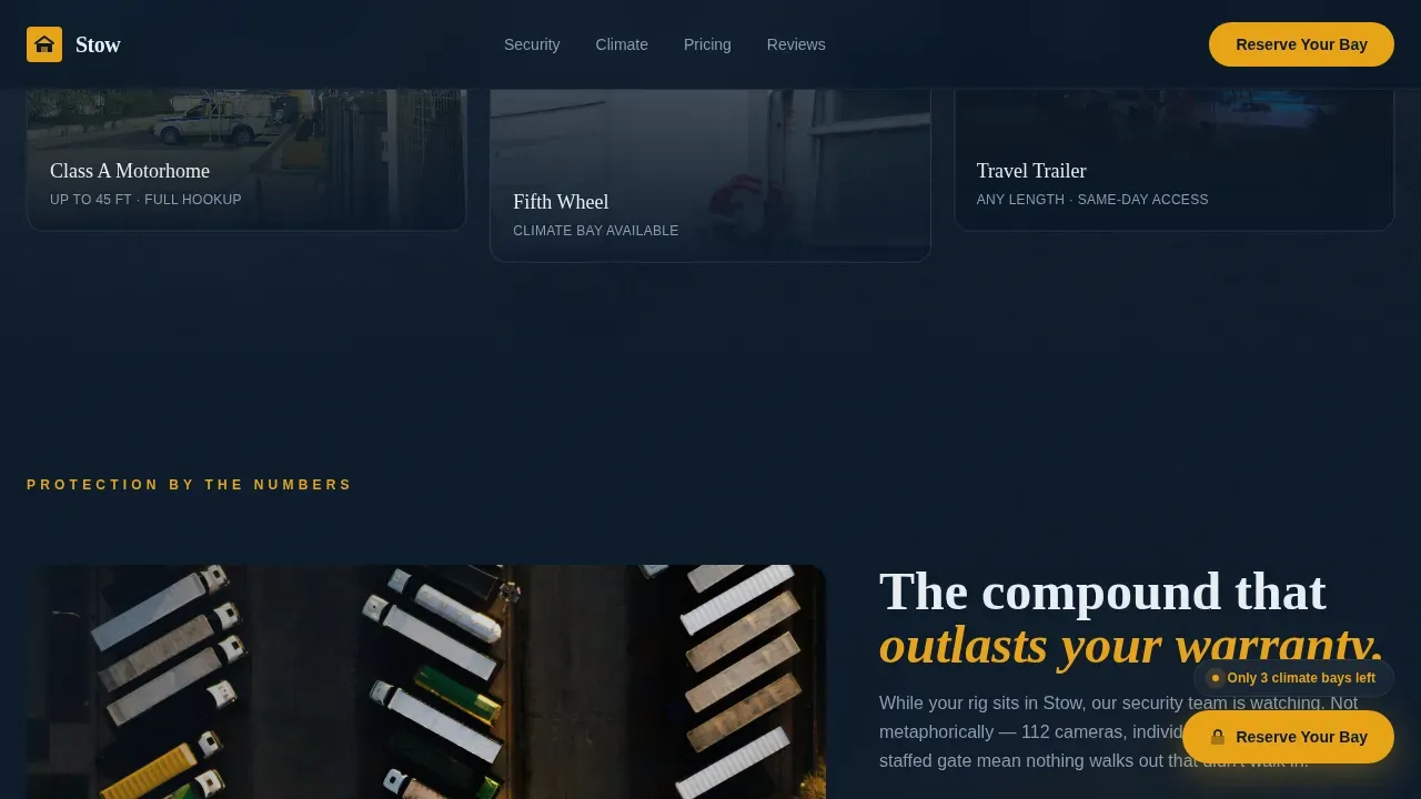Climate-Controlled RV Storage Landing Page Template