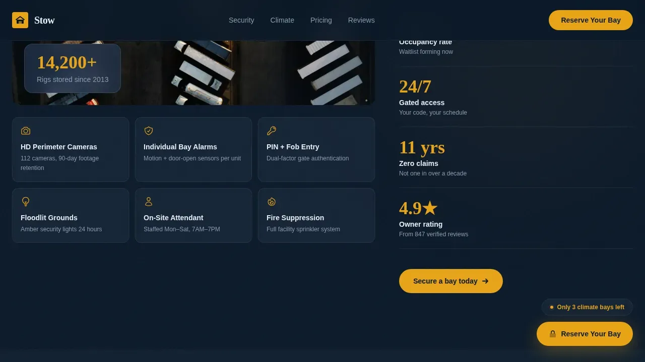 Climate-Controlled RV Storage Landing Page Template