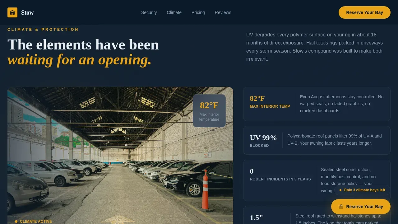 Climate-Controlled RV Storage Landing Page Template