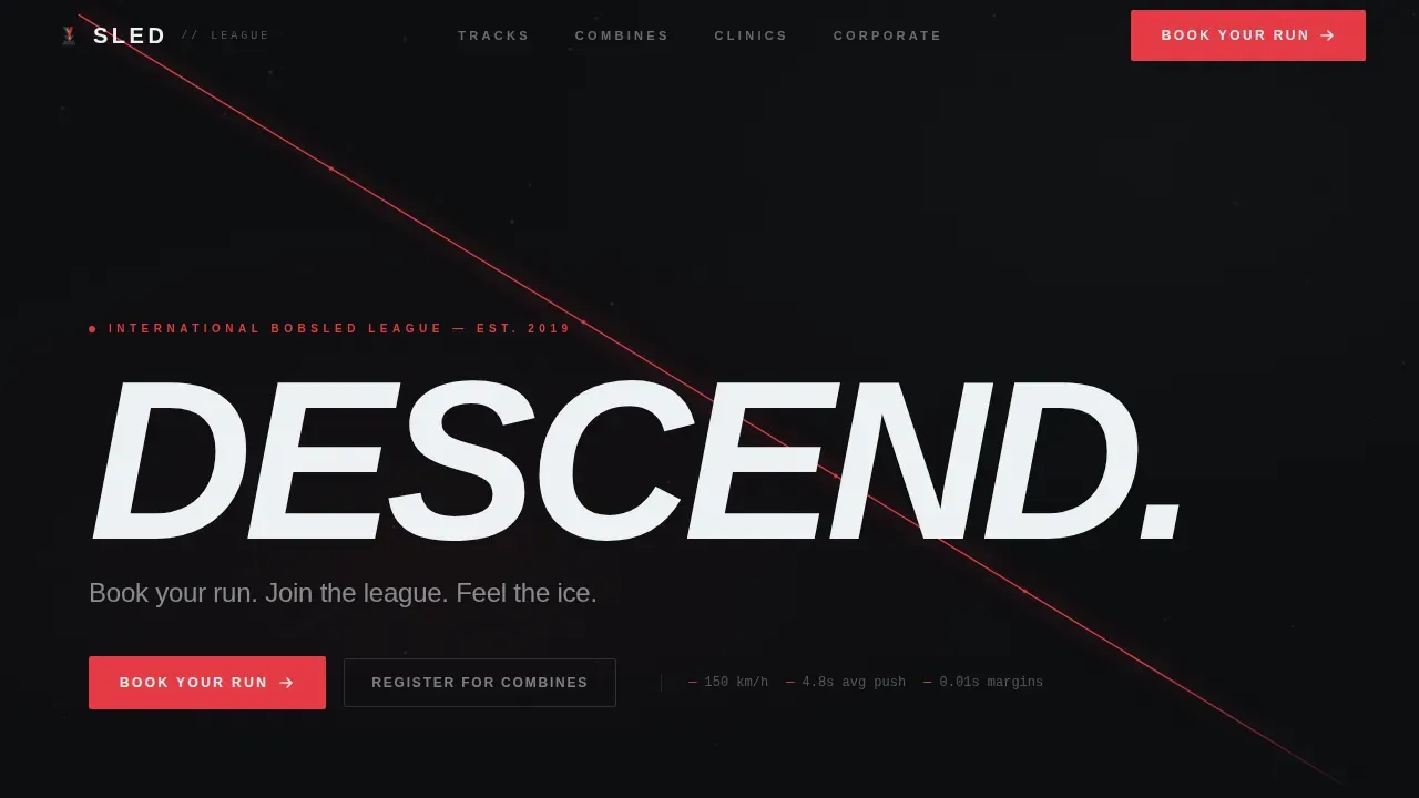 Competitive Bobsled Booking Landing Page Template