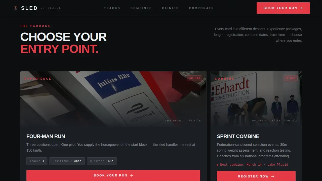 Competitive Bobsled Booking Landing Page Template