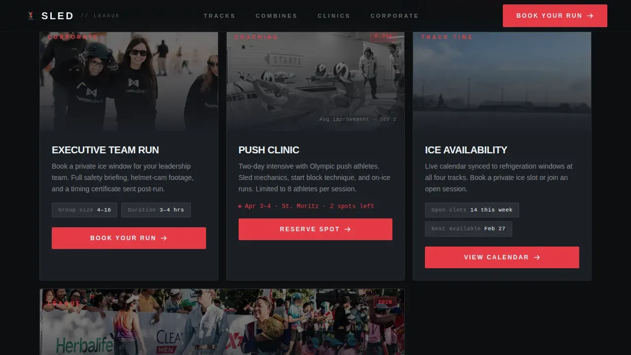 Competitive Bobsled Booking Landing Page Template