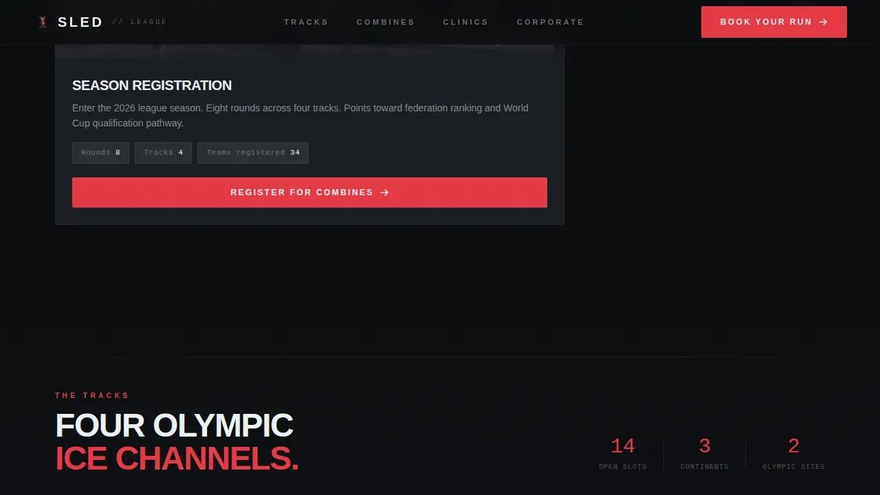 Competitive Bobsled Booking Landing Page Template