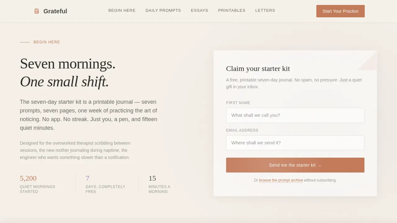 Thoughtful Gratitude Journal Landing Page Template