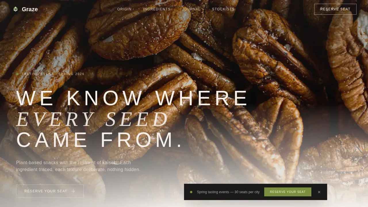 Luxe Minimal Vegan Snack Brand Landing Page Template