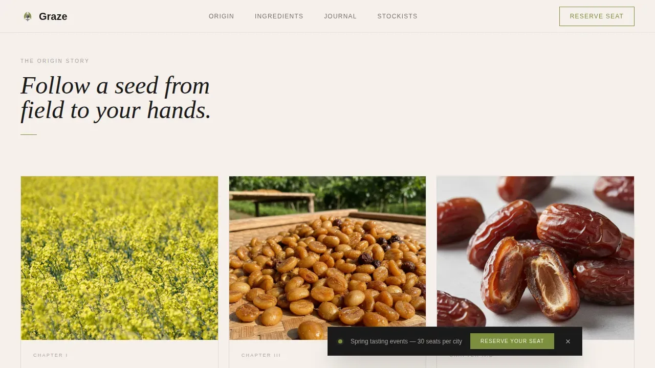 Luxe Minimal Vegan Snack Brand Landing Page Template