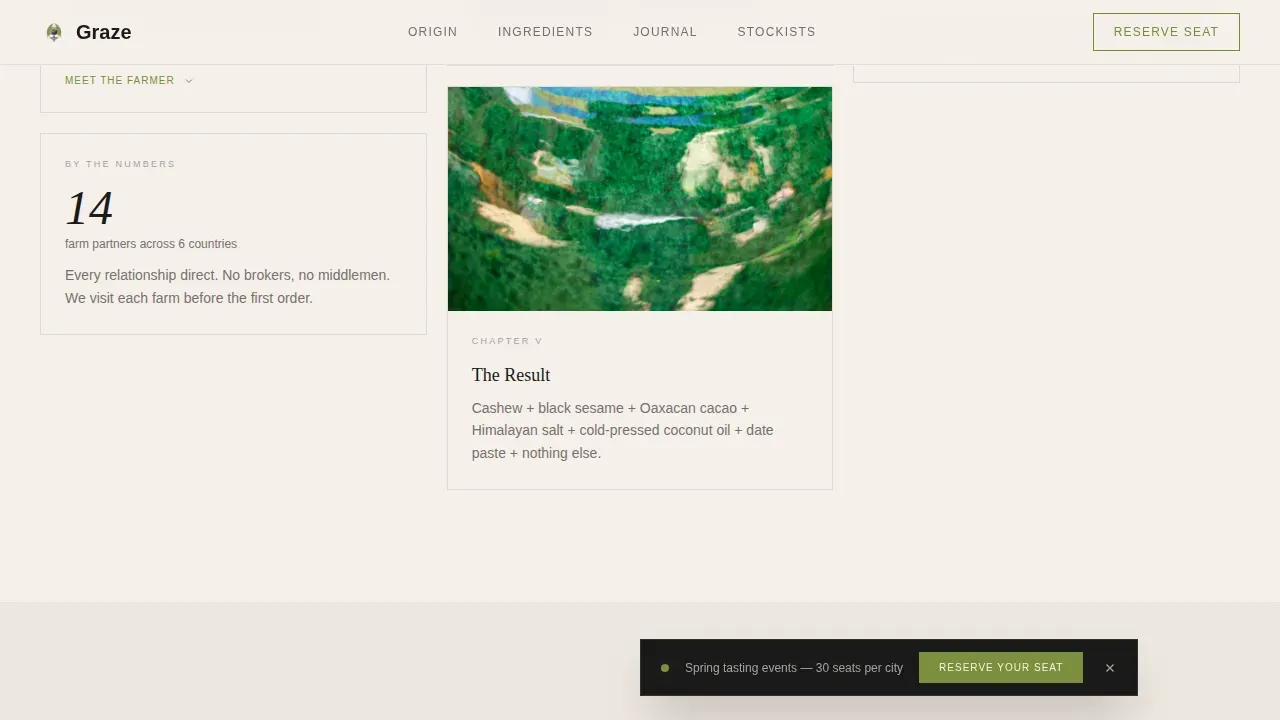 Luxe Minimal Vegan Snack Brand Landing Page Template