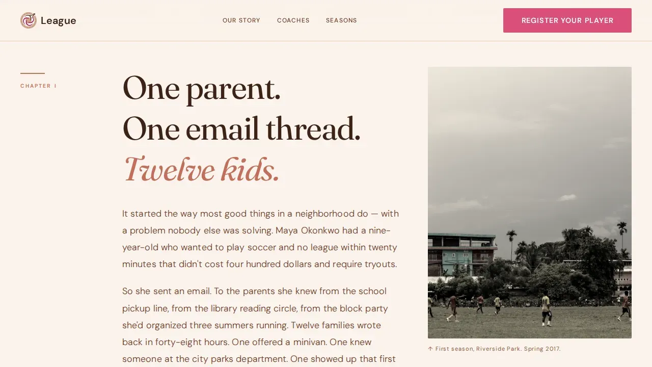 Origin Story Youth Sports Landing Page Template