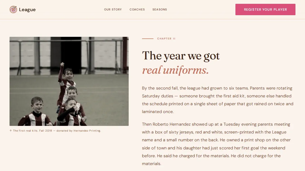 Origin Story Youth Sports Landing Page Template
