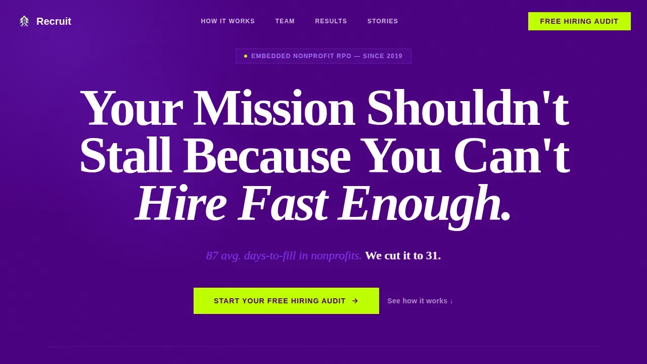 Mission-Driven Nonprofit RPO | Free Website Template | Rocket