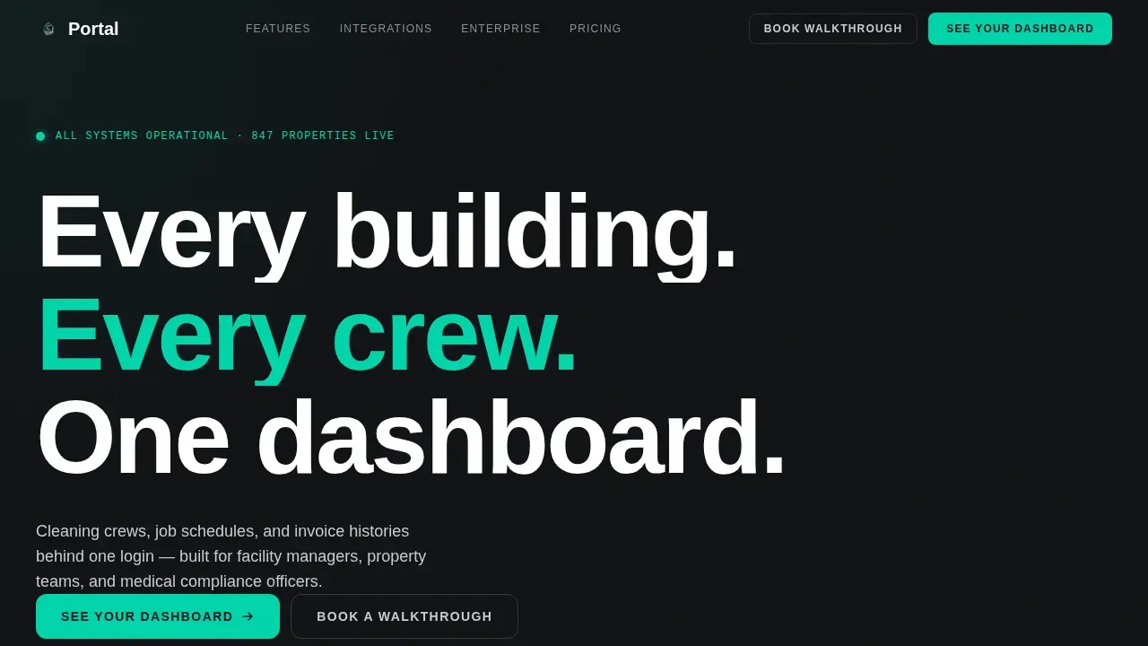 Intelligent Cleaning Service Client Dashboard Landing Page