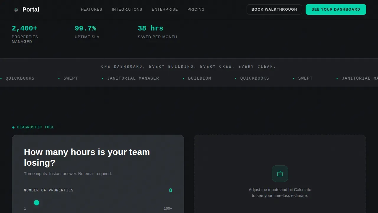 Intelligent Cleaning Service Client Dashboard Landing Page