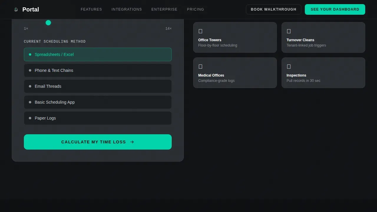 Intelligent Cleaning Service Client Dashboard Landing Page