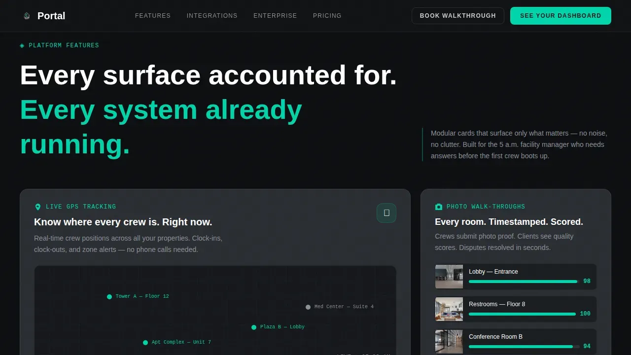 Intelligent Cleaning Service Client Dashboard Landing Page