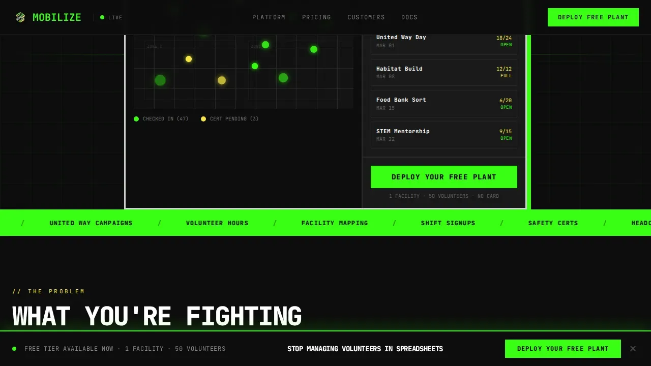 Bold Brutalist Manufacturing Volunteer Management Landing Page