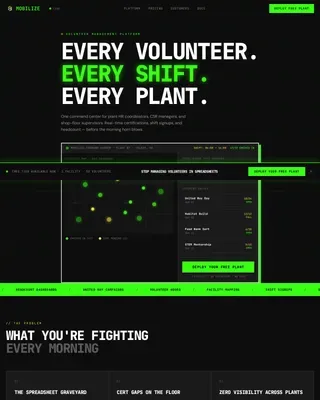 Bold Brutalist Manufacturing Volunteer Management Landing Page