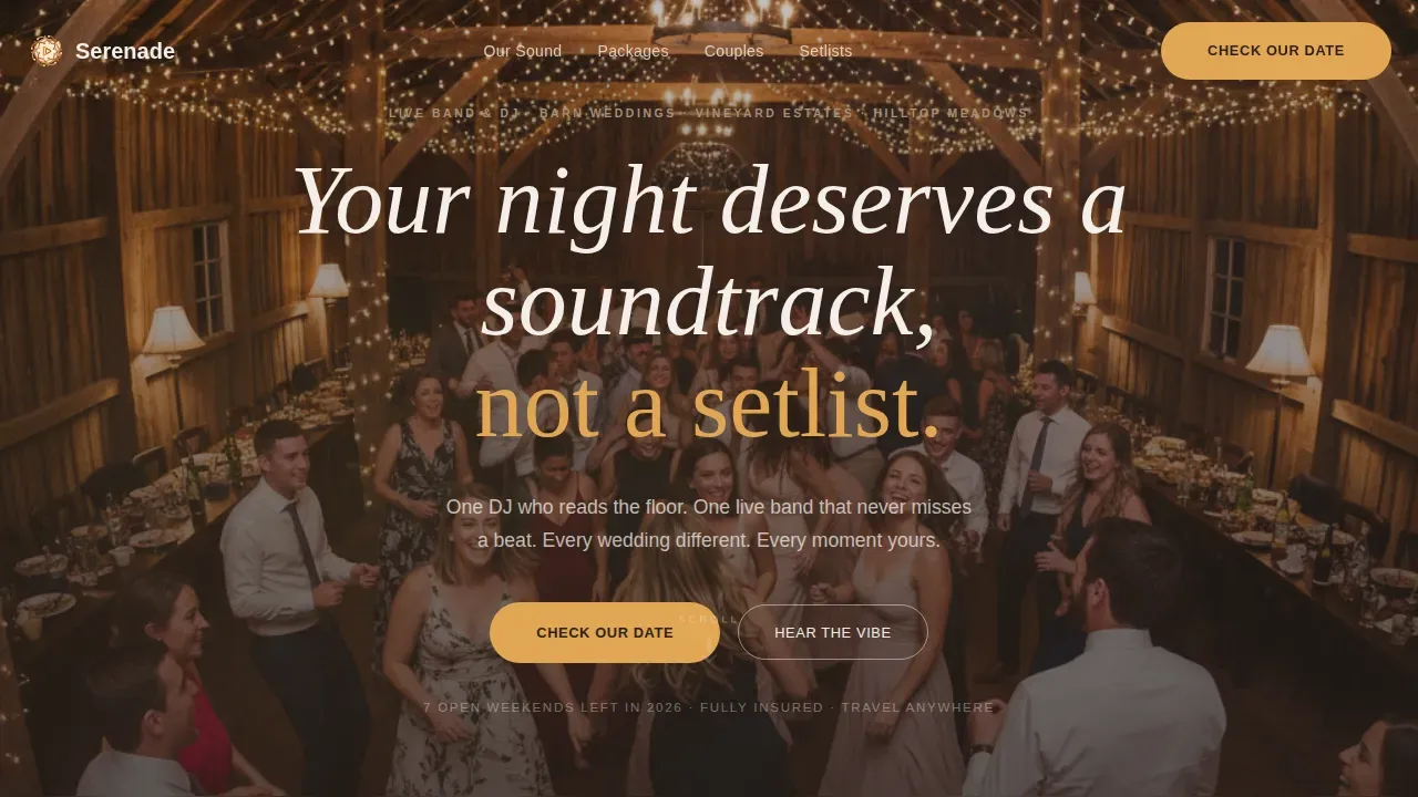 Rustic Wedding DJ & Band Landing Page Template