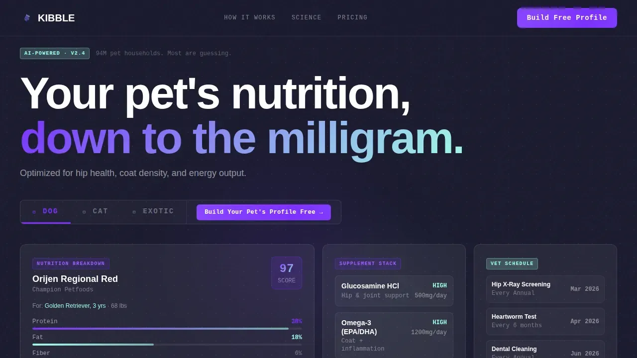 AI Pet Nutrition Landing Page Template
