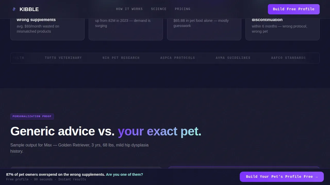 AI Pet Nutrition Landing Page Template