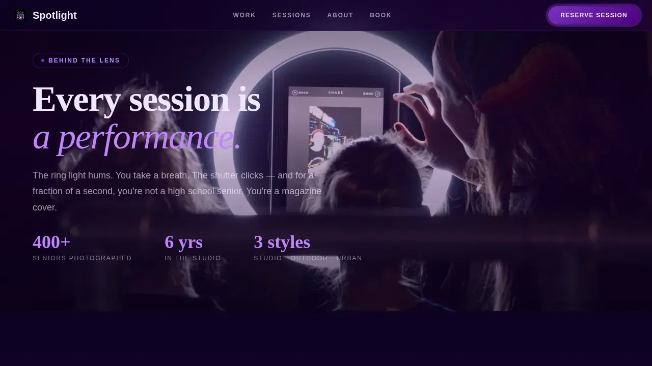 Immersive Senior Photography Landing Page Template