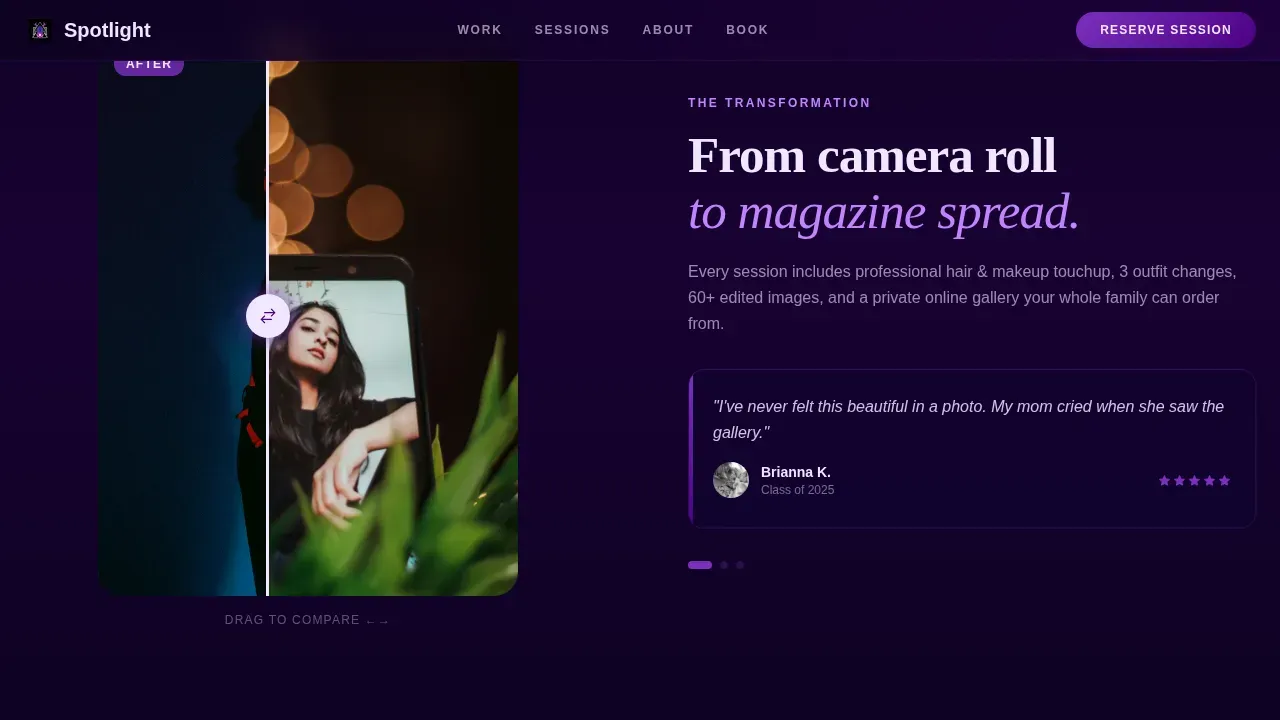Immersive Senior Photography Landing Page Template
