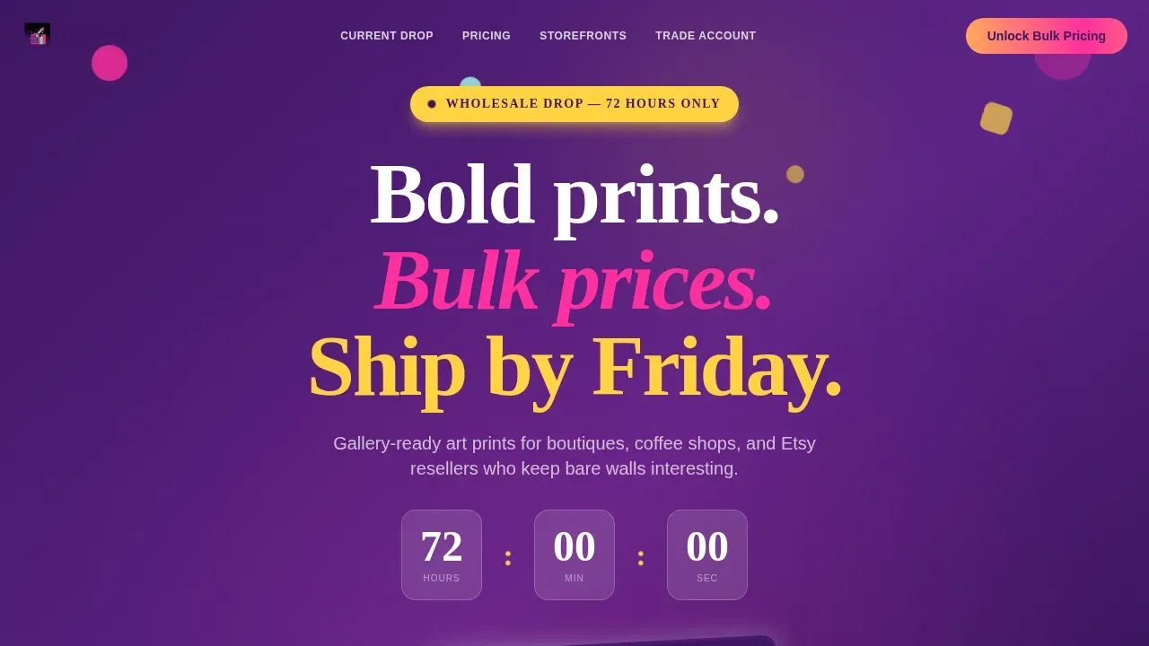 Premium Art Prints Wholesale Landing Page Template