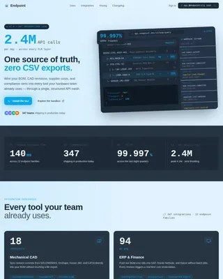 API-First PLM Platform Landing Page Template